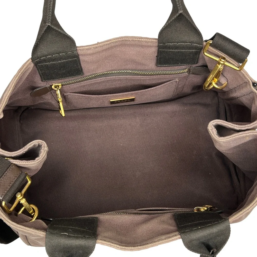 PRADA Canapa Brown Canvas Fabric Removable Crossbody Strap Tote Authentic Japan - Picture 7 of 16